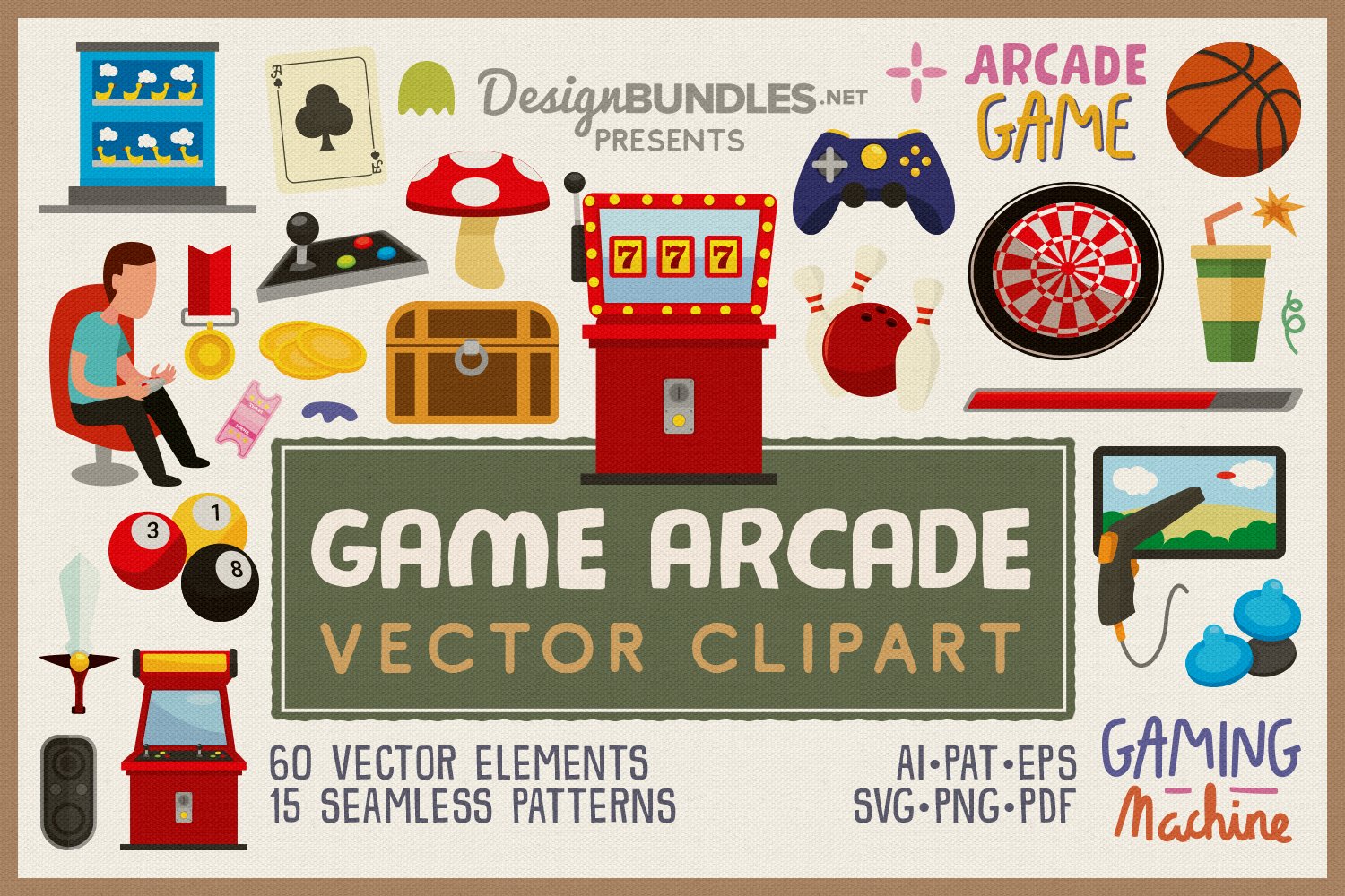 Cover image of Game Arcade Vector Clipart and Seamless Pattern.