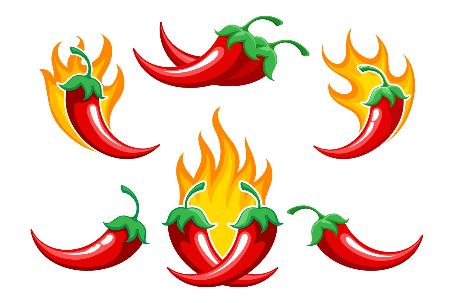 Fire chili peppers collection.
