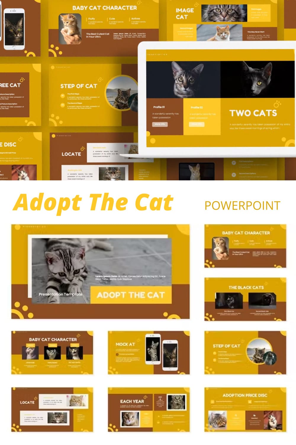 Adopt the cat powerpoint template - pinterest image preview.