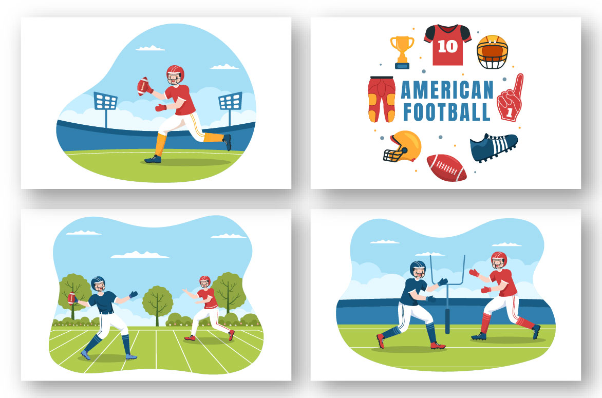 13 American Football Sports Player Illustration Examples.