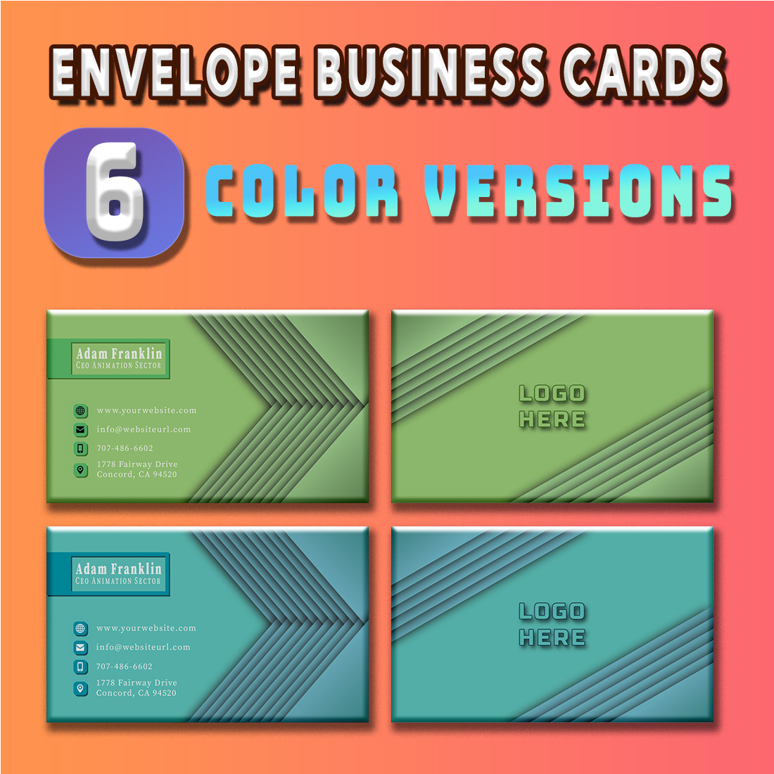 Creative Envelope 6 Business Cards Pack Cover Image.