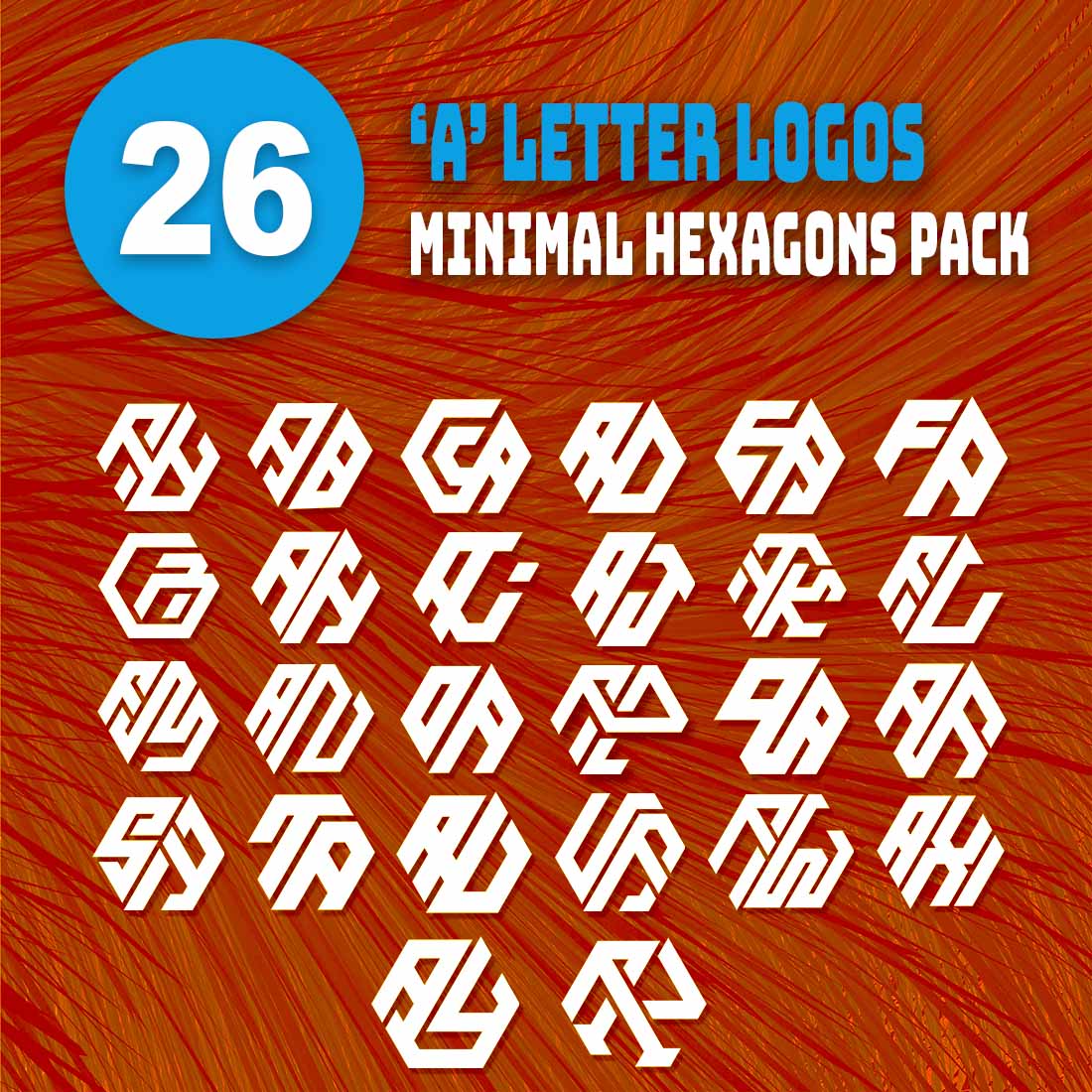 26 A Letter Logos | Minimal Hexagons Pack cover image.