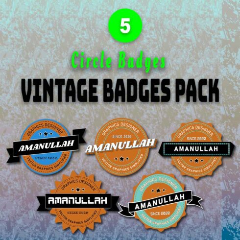 5 Vintage Badges Pack Cover Image.