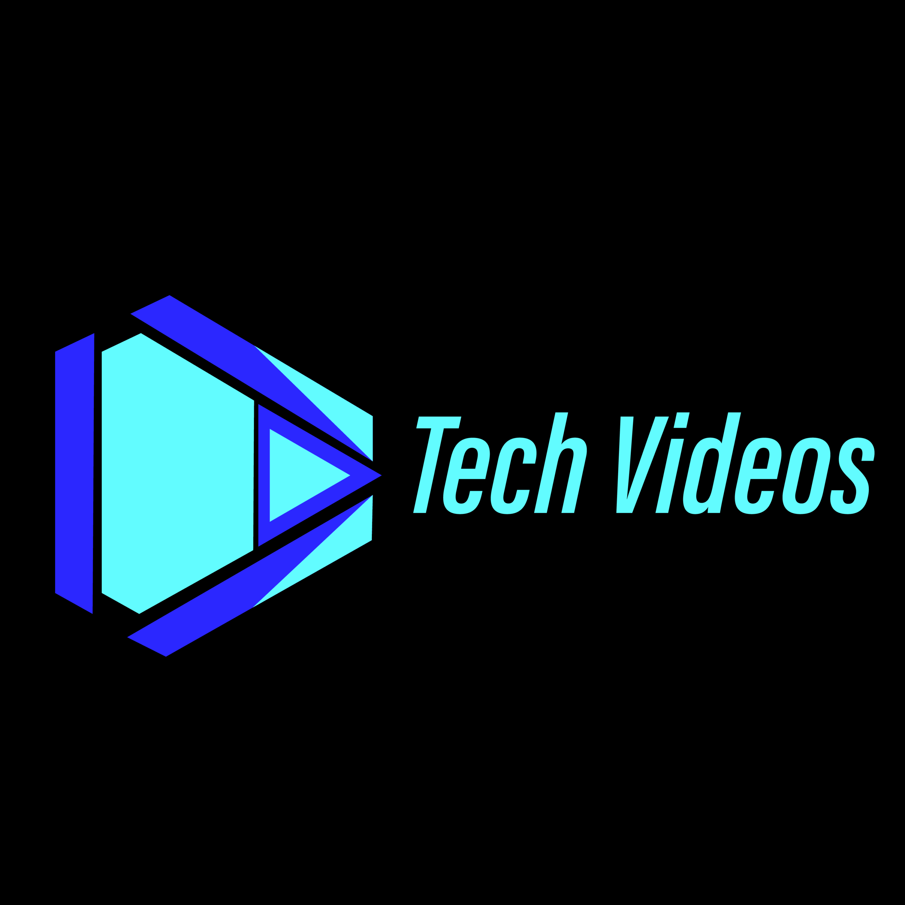 Video Icon Logo, blue logo on dark background.