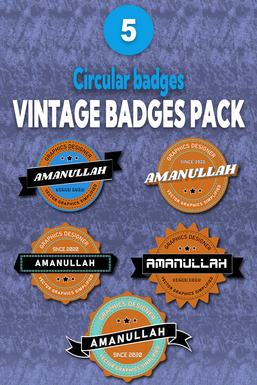 5 Vintage Badges Pack Pinterest Image.