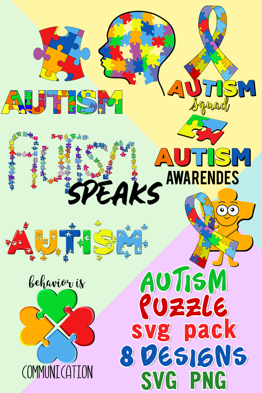 Autism puzzle svg - pinterest image preview.