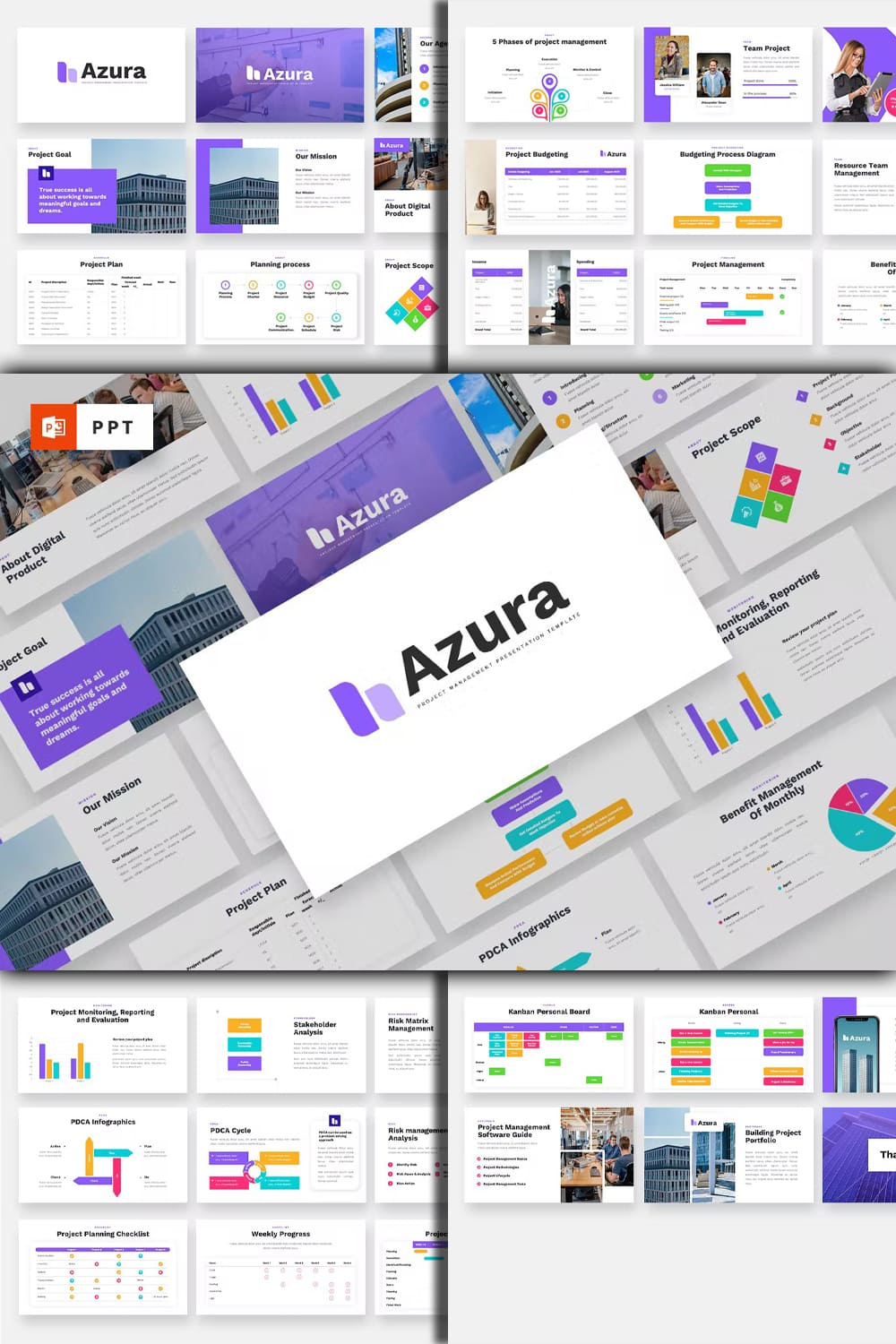Azura project management powerpoint template - pinterest image preview.