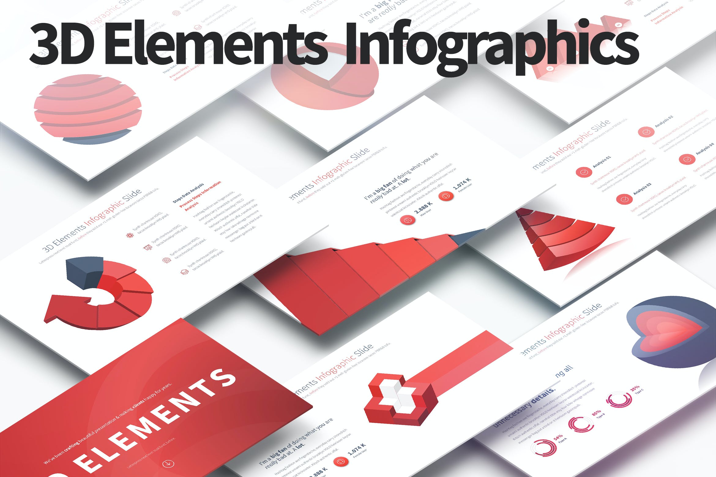 Cover image of 3D Elements - PowerPoint Infographics Slides.