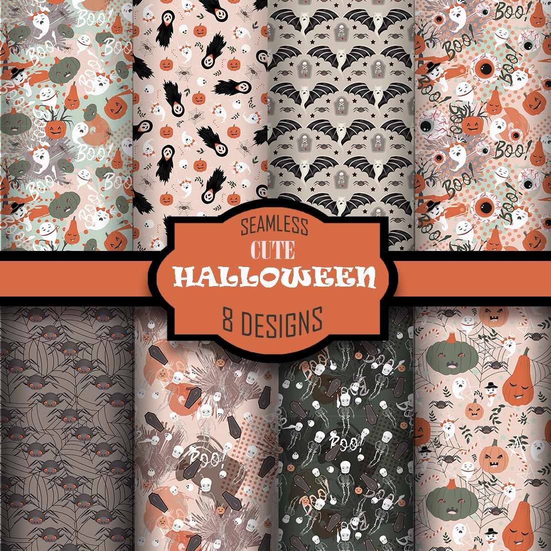 Pumpkin and Ghost Print Halloween Spooky Pattern cover image.