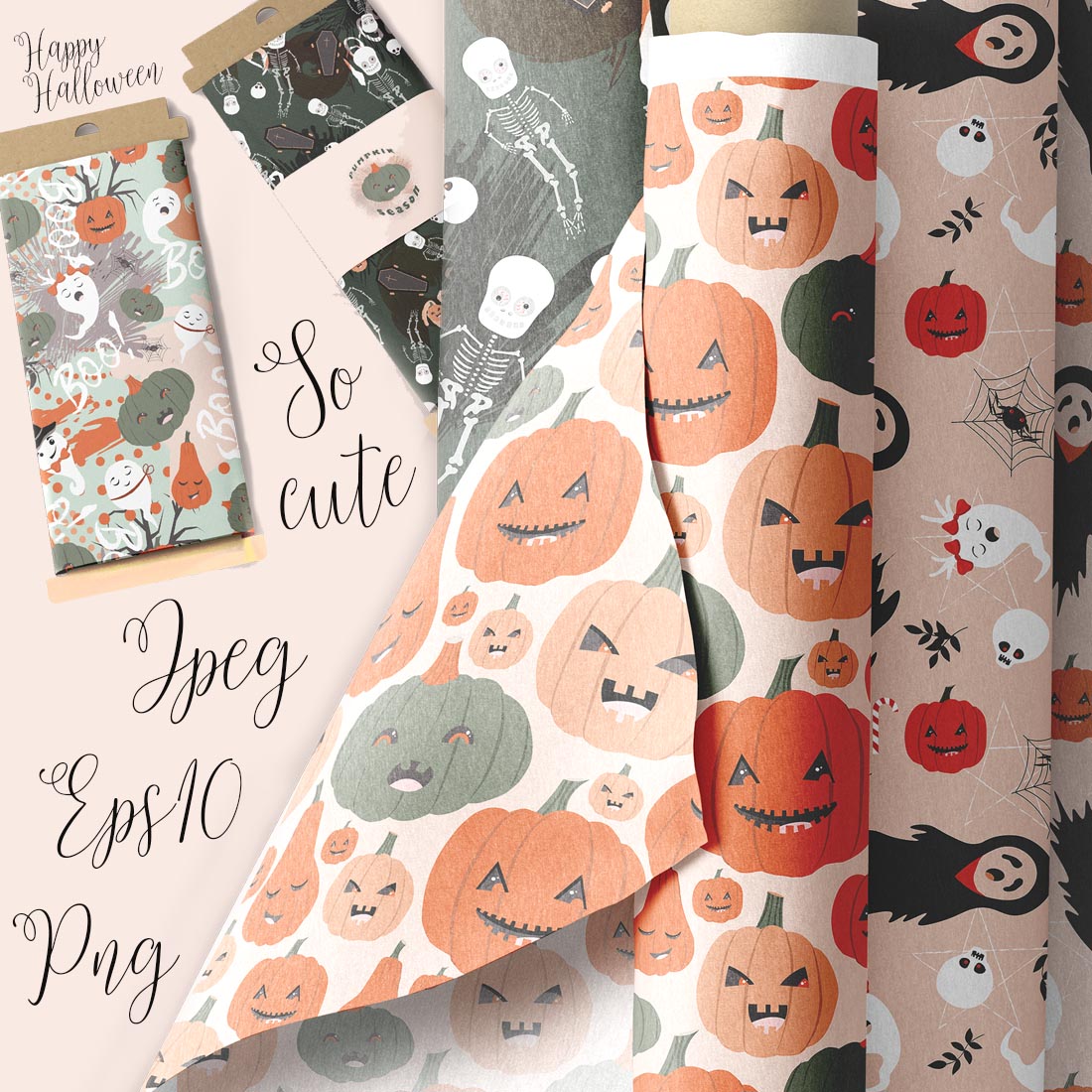 Pumpkin and Ghost Print Halloween Spooky Pattern preview image.