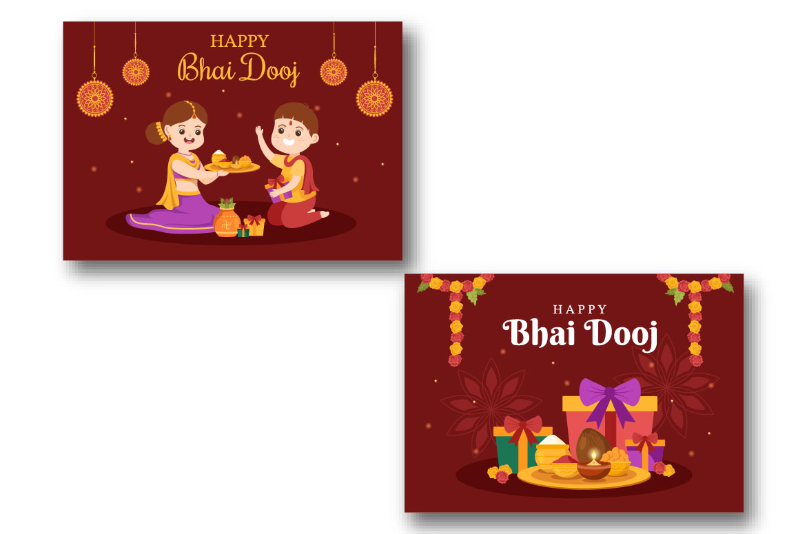 15 Bhai Dooj Indian Festival Celebration Illustration Two Illustrations.