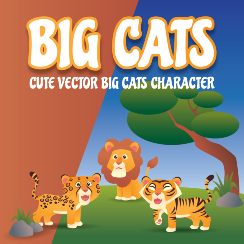 Cute Big Cats Vector Cartoon Characters cover image.