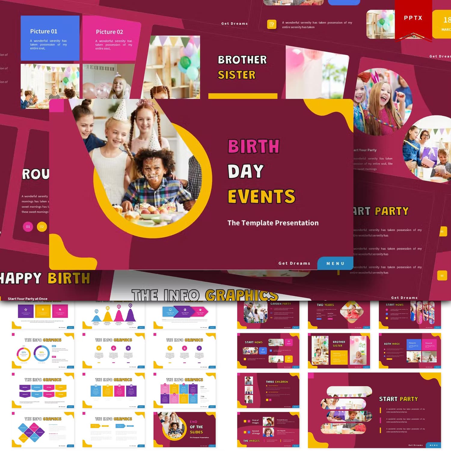 Birth day events powerpoint template - main image preview.
