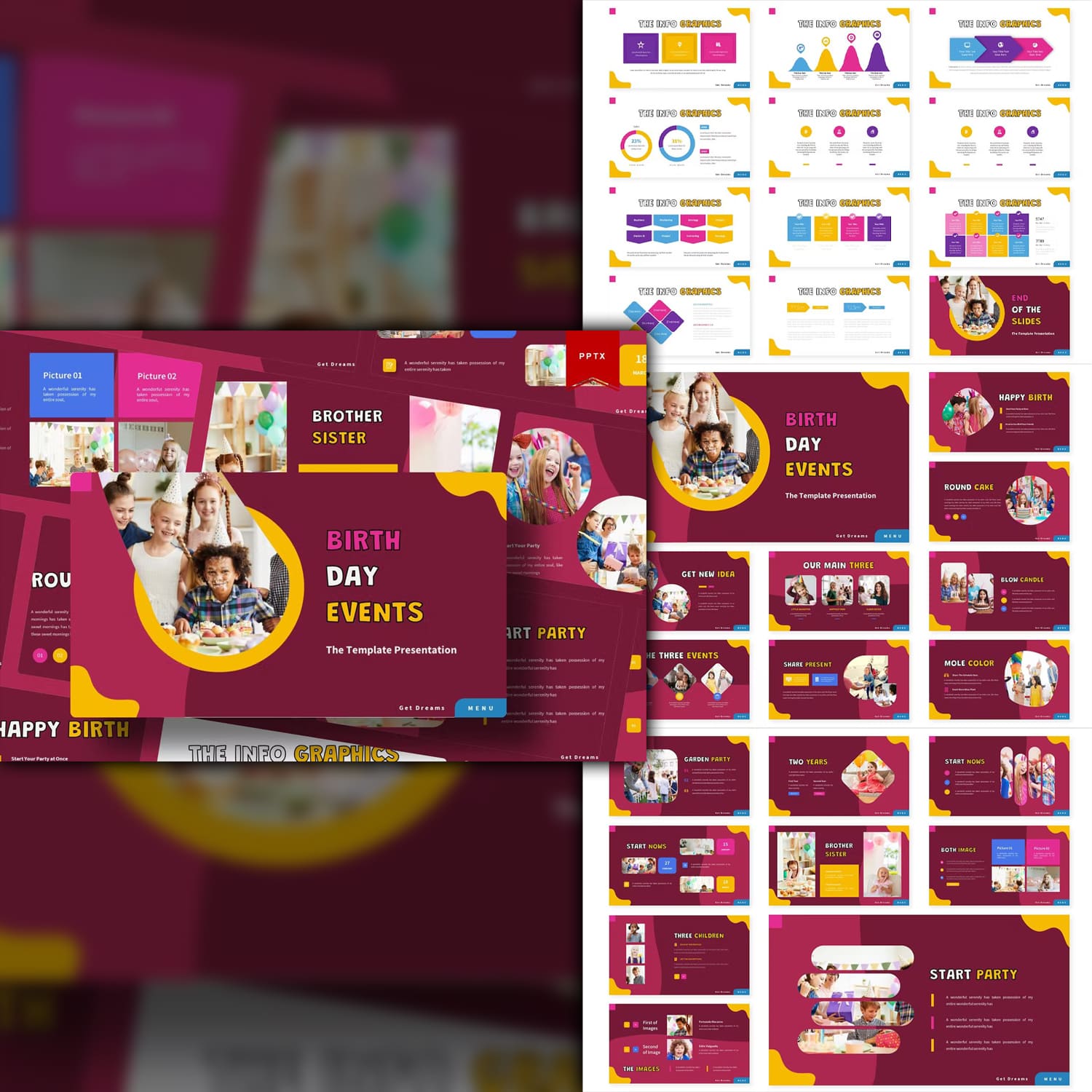 Birth day events powerpoint template from Vunira.