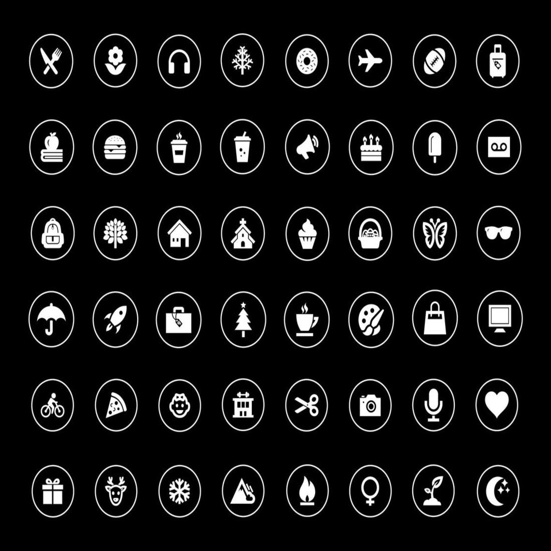 54 Black and White Minimalist Instagram Story Icons preview image.