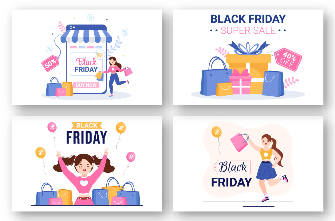 10 Black Friday Give Big Discount Illustration Light Style Example.