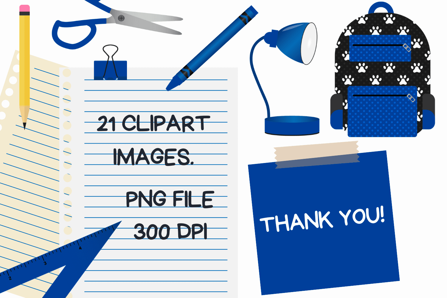 Blue Back To School Clipart Set.