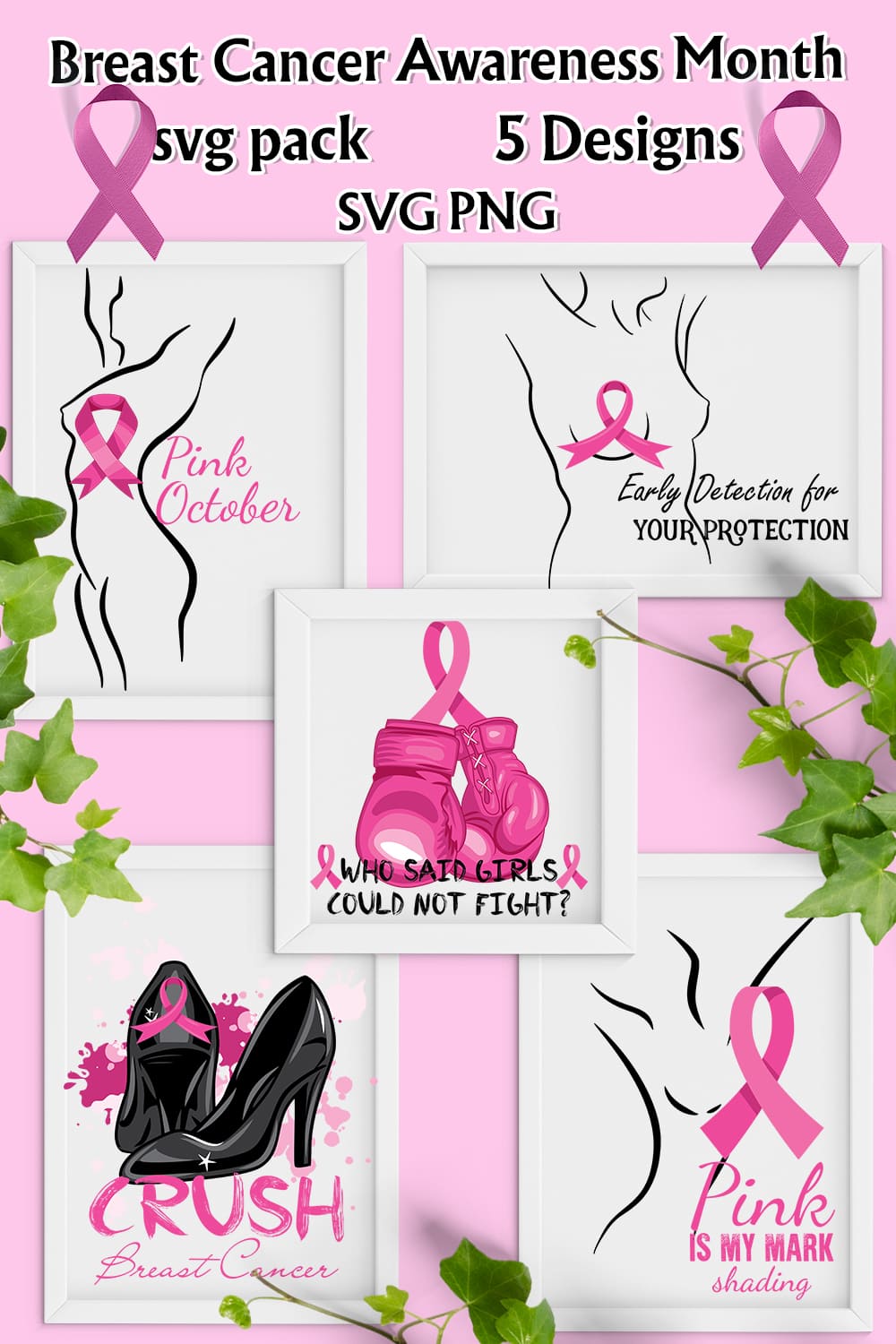 Pink illustrations for breast cancer topic.