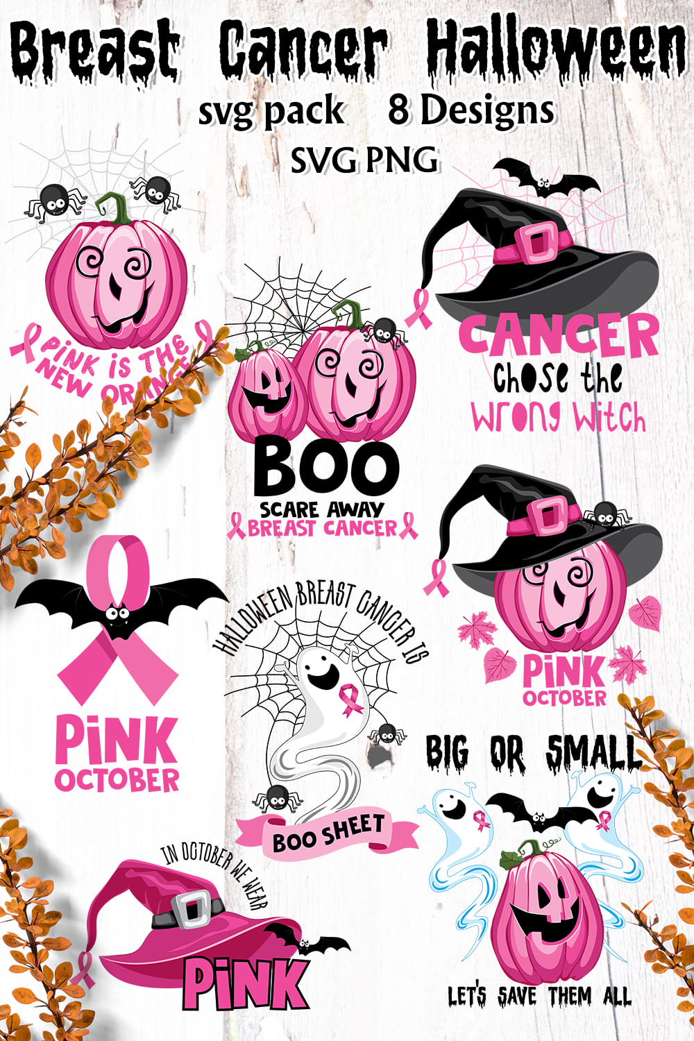 Diverse of breast cancer halloween elements.
