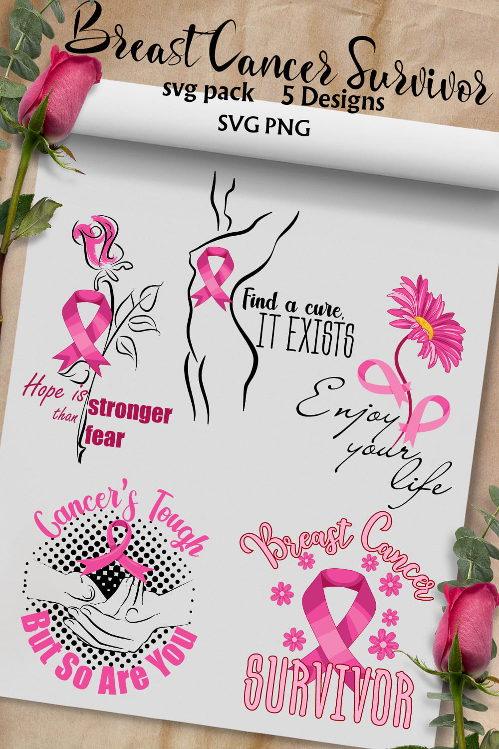 Lettering with breast cancer illustrations.