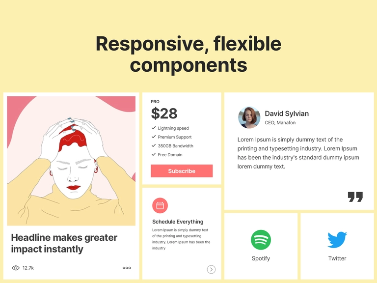 Brightkit Web Layouts, UI kits, Design Systems & Prebuild Wireframes, flexible components.