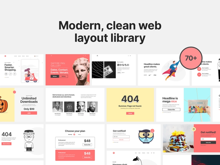 Brightkit Web Layouts, UI kits, Design Systems & Prebuild Wireframes, clean web library.