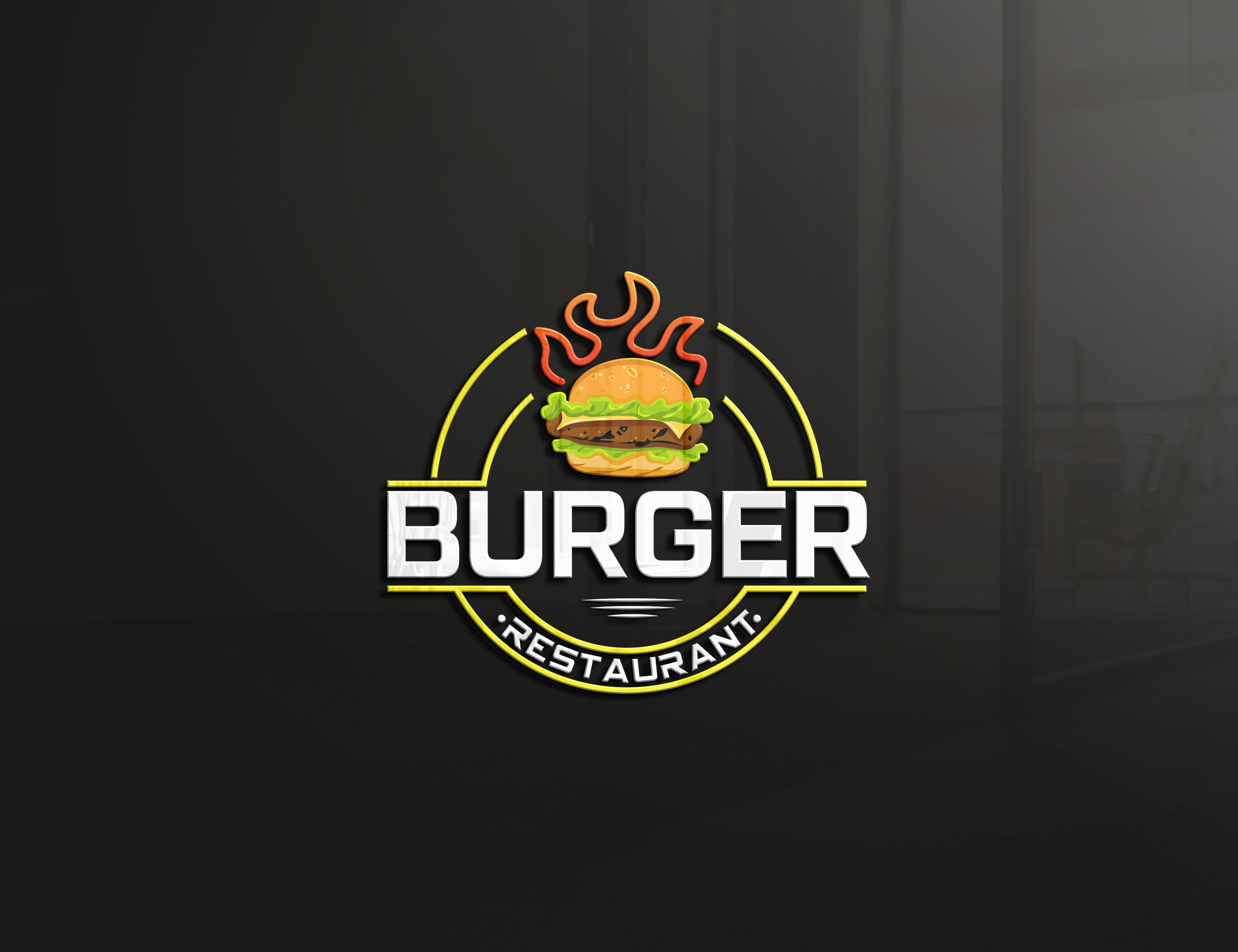 Restaurant Logo burger on the dark background.