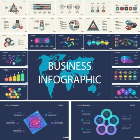 Set of sales or production concept infographic charts cover imsge.