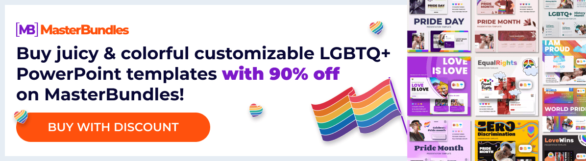 Banner for LGBTQ+ PowerPoint Templates with discount.