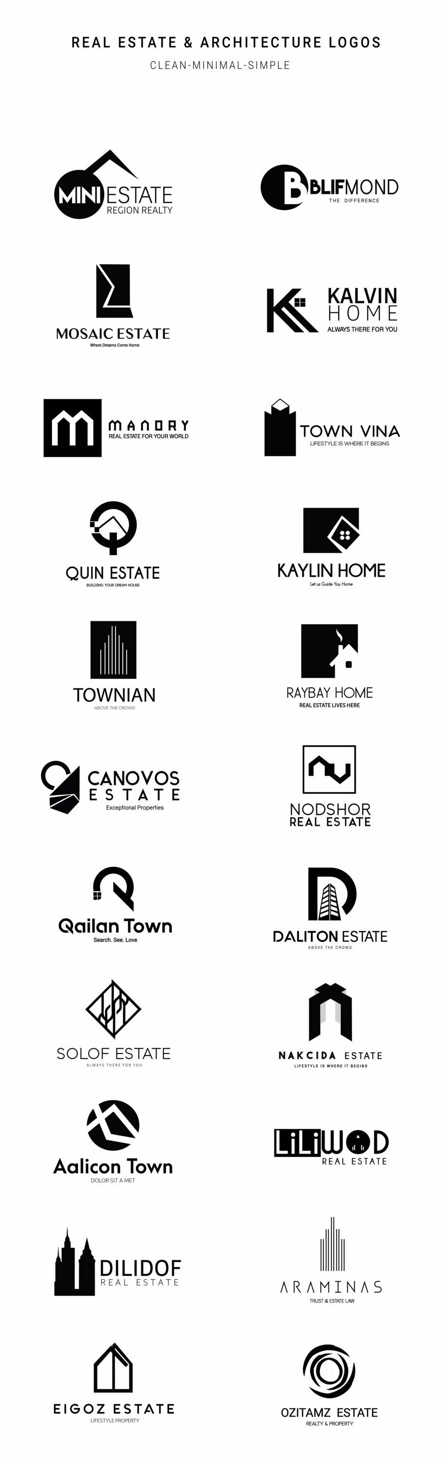 Black logos collection for real estate industry.
