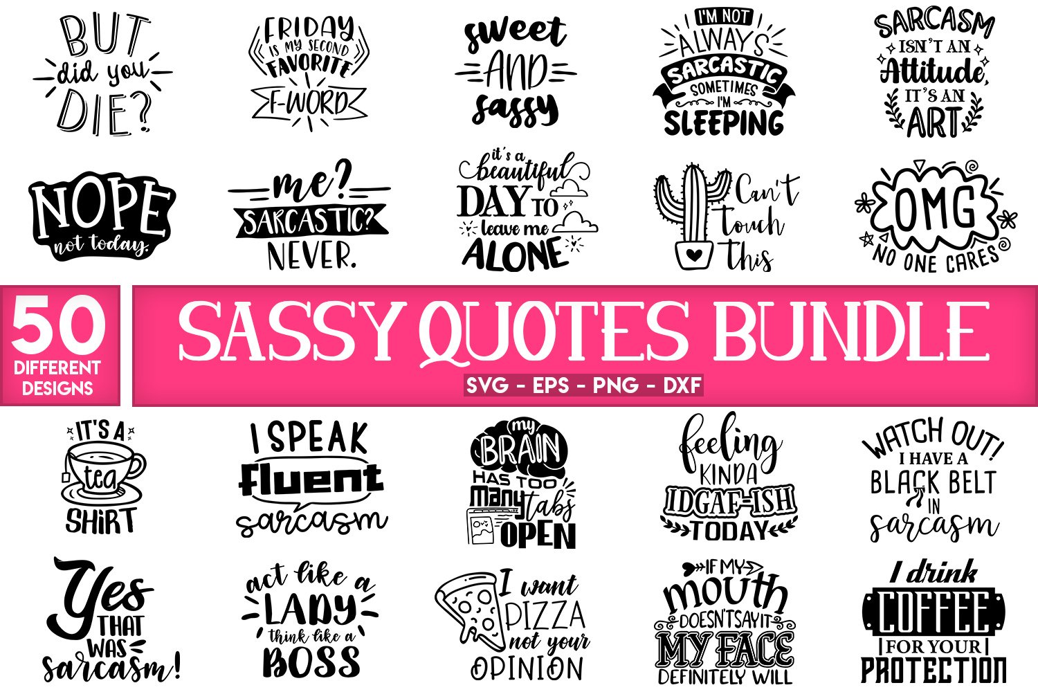 Sarcastic quotes collection in black.