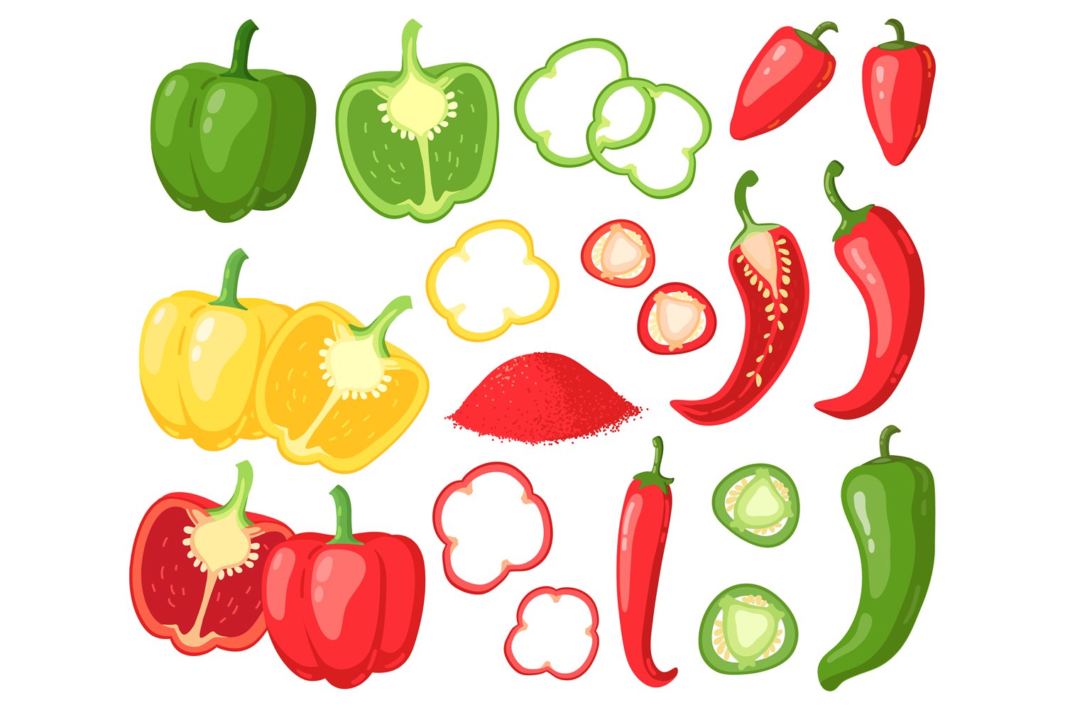 Colorful vegetables and peppers collection.