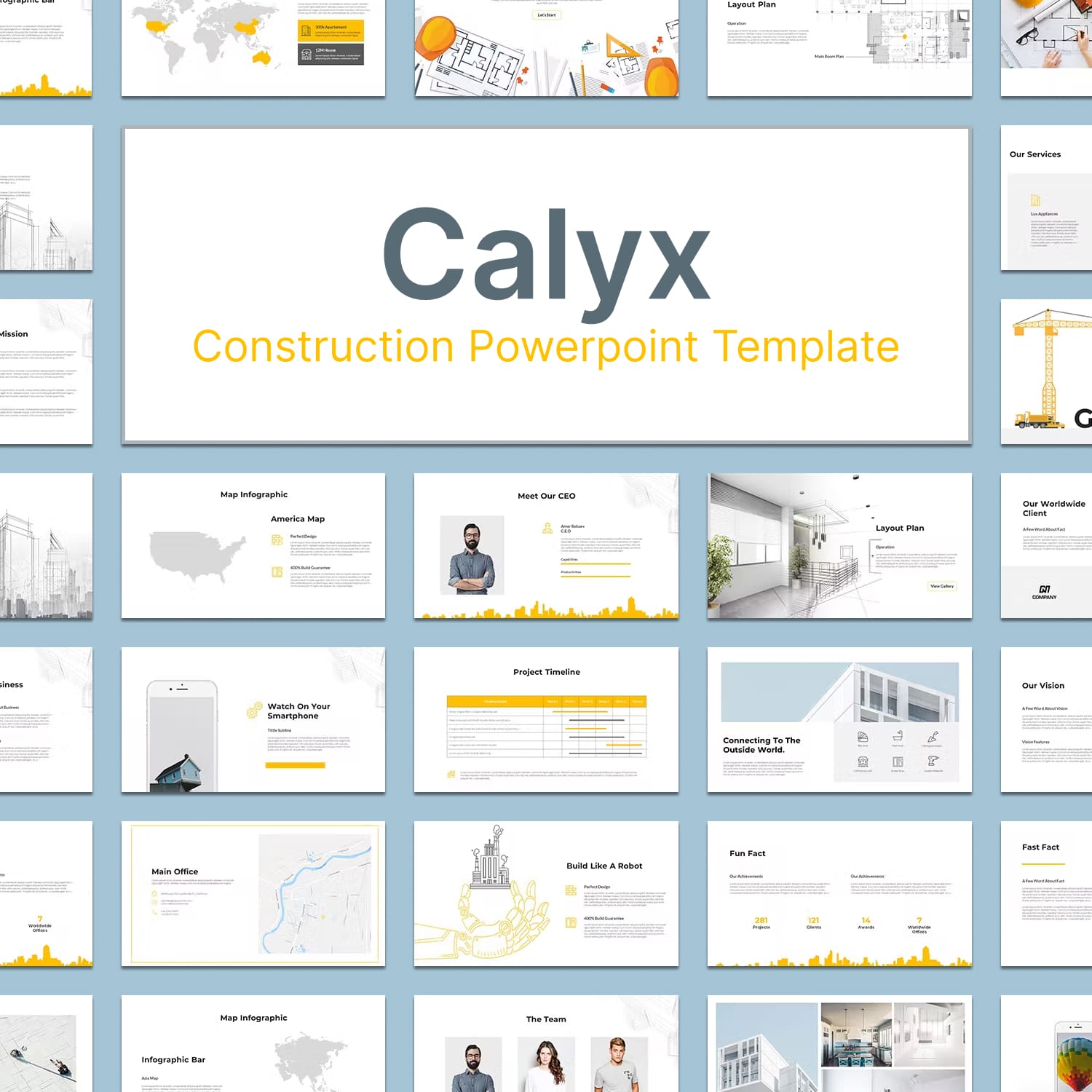Calyx construction powerpoint template - main image preview.