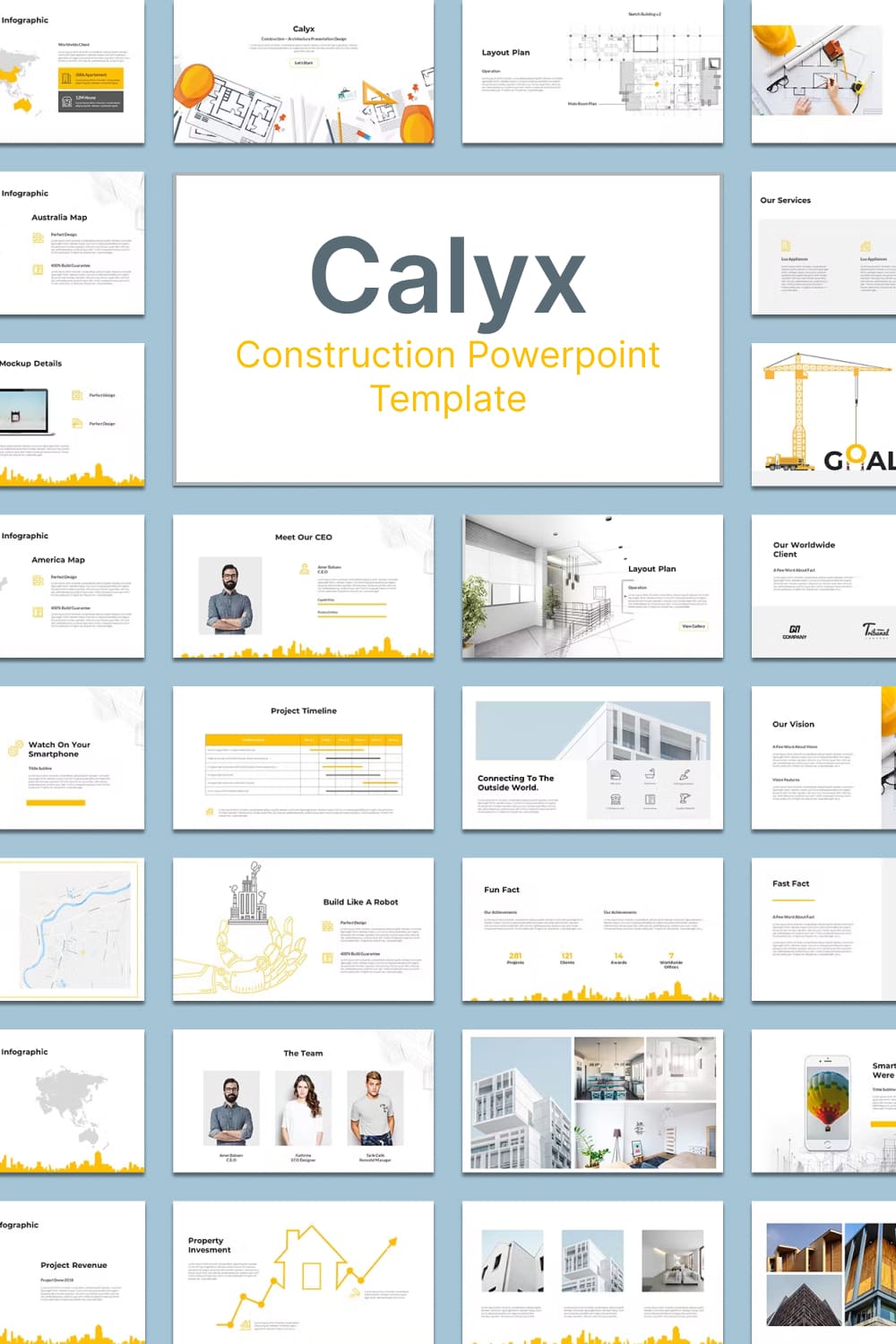 Calyx construction powerpoint template - pinterest image preview.