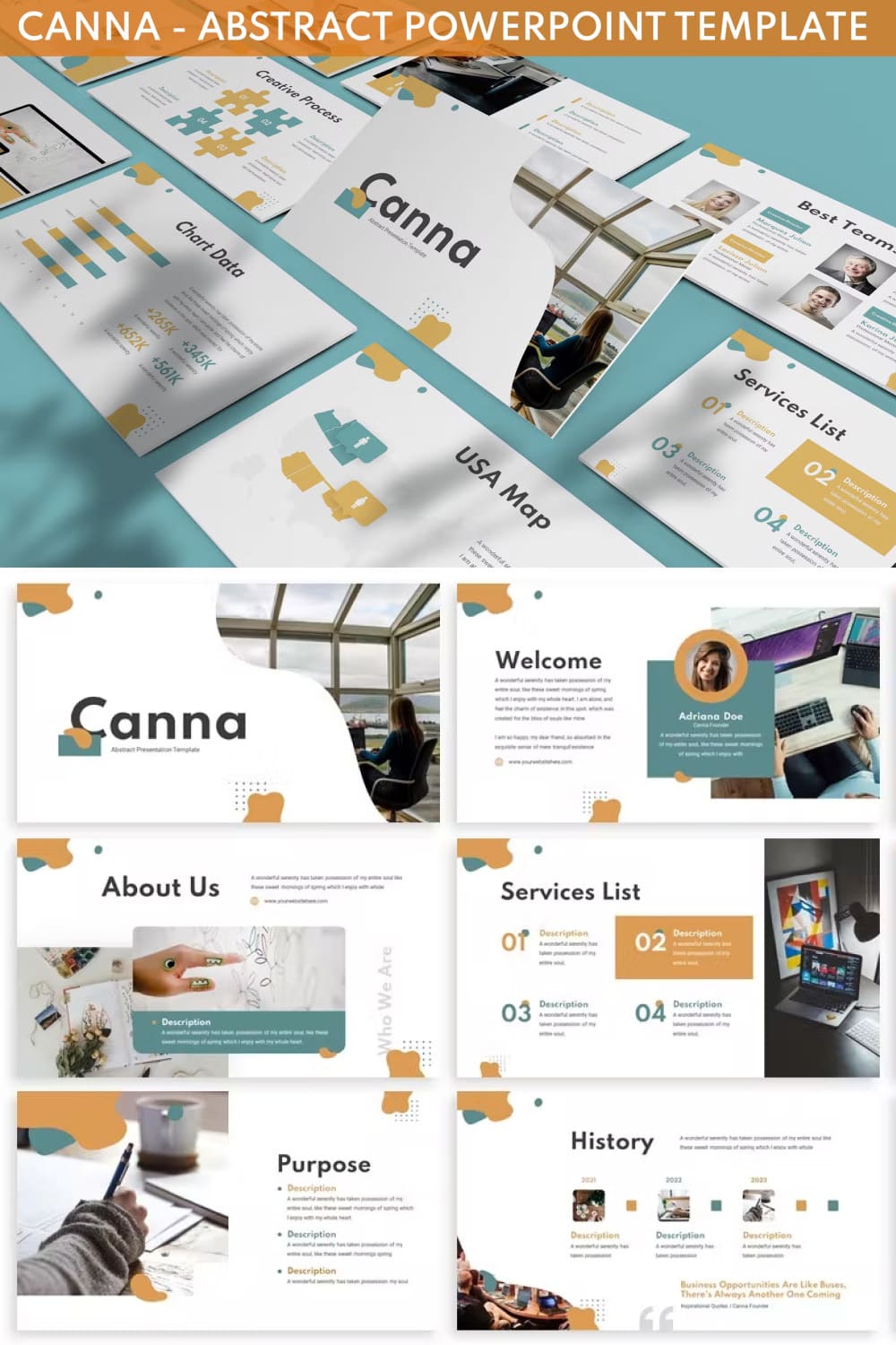 Canna abstract powerpoint template - pinterest image preview.