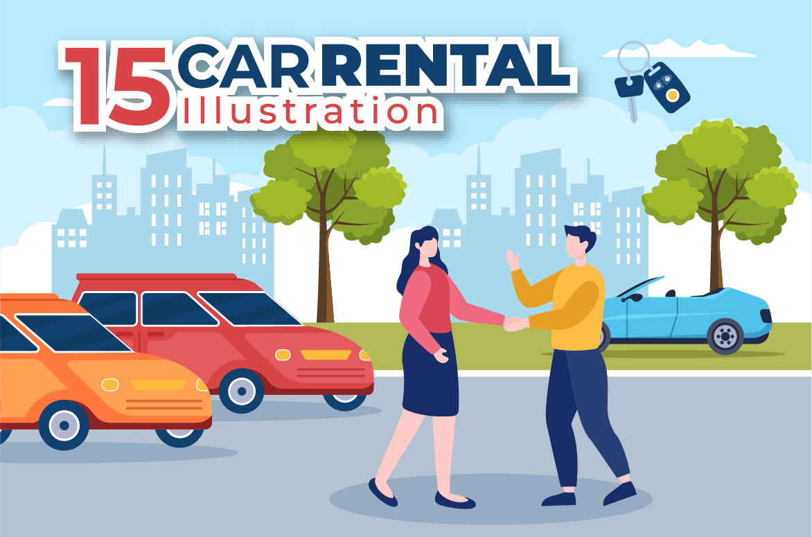 15 Car Rental Illustration facebook image.