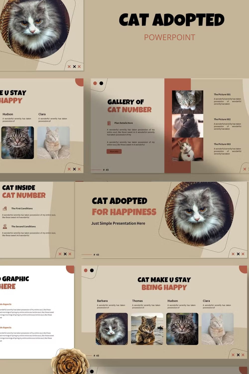 Cat adopted for happines powerpoint template - pinterest image preview.