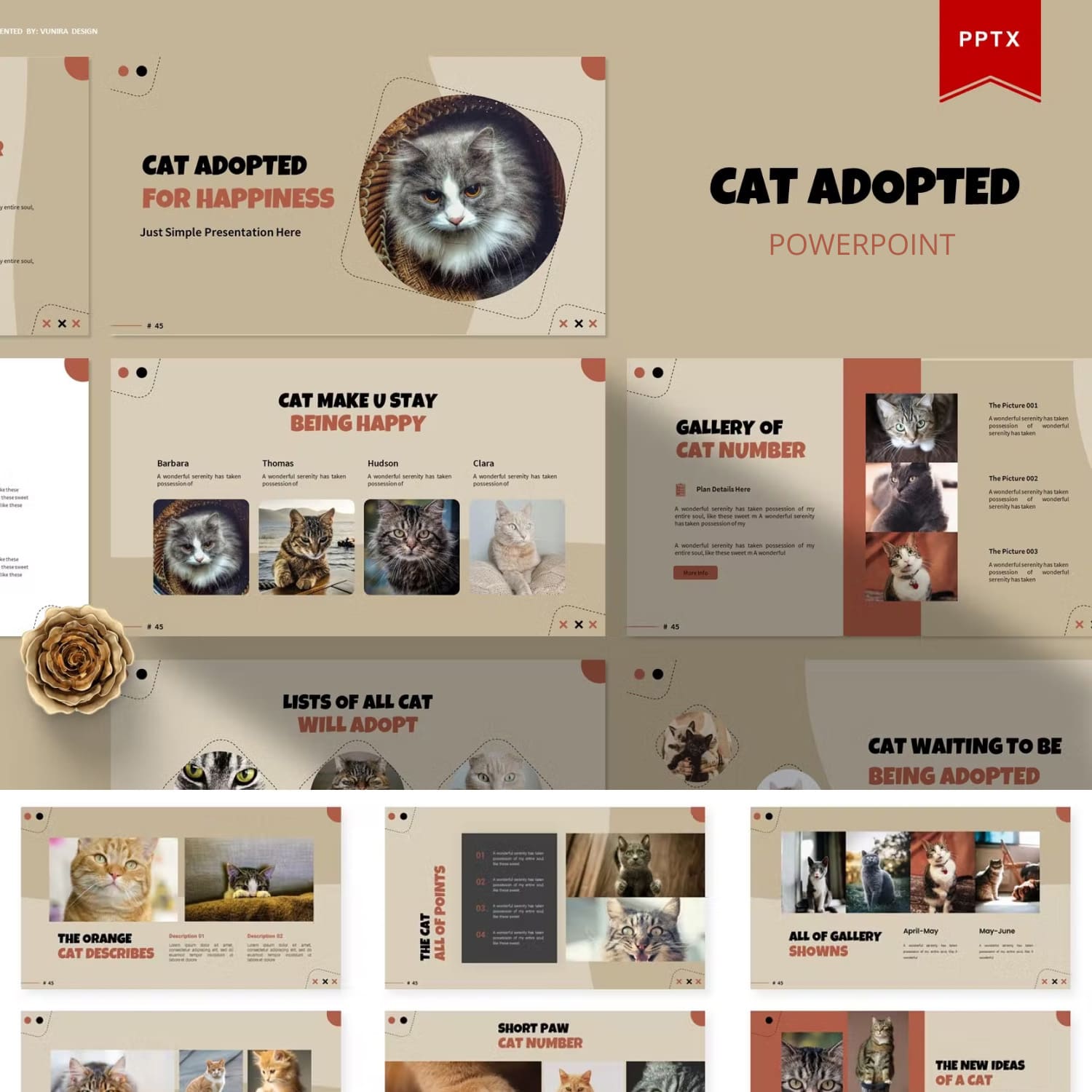 Cat adopted for happines powerpoint template - main image preview.