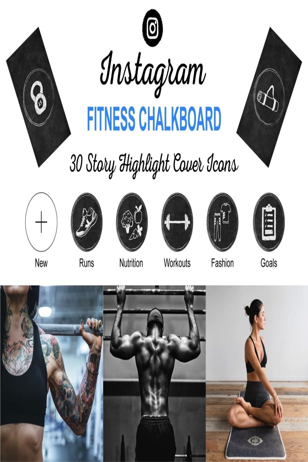 Instagram Fitness ChalkBoard (30 Story Highlight Cover Icons) pinterest image.