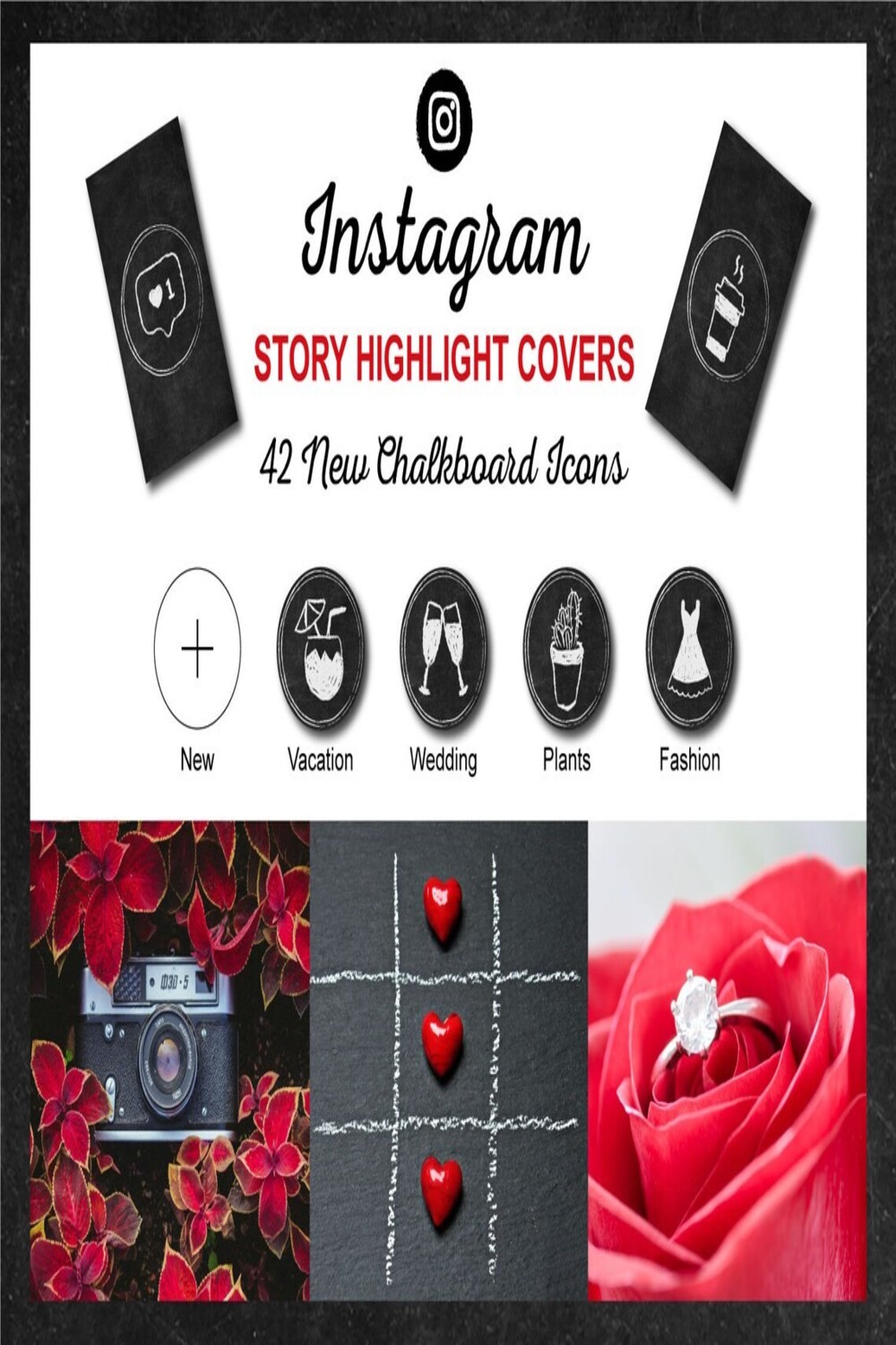 Instagram Story Highlight Covers (42 New ChalkBoard Icons) pinterest image.