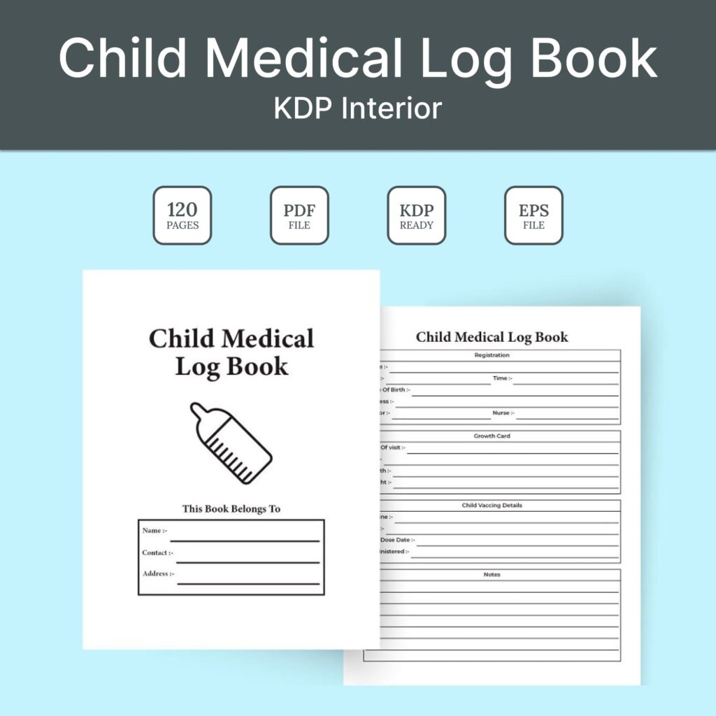 Child Medical Log Book KDP Interior MasterBundles