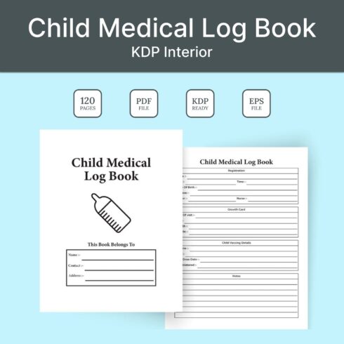 Child Medical Log Book KDP Interior - main image preview.