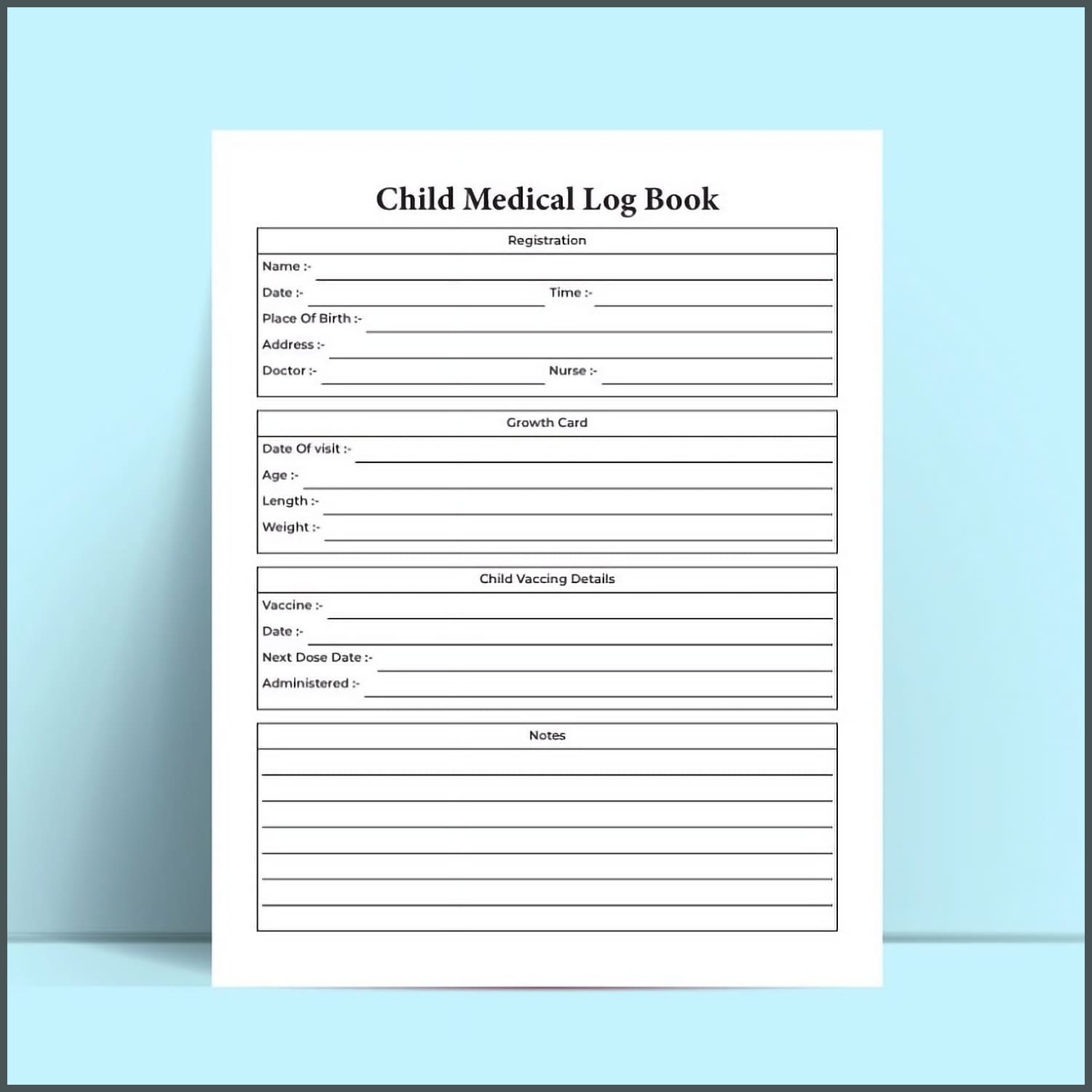 Child medical log book KDP interior from Iftikhar Alam.