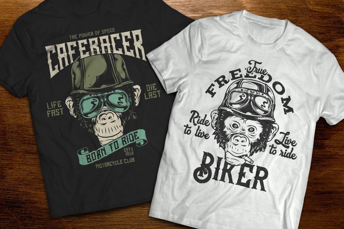 BW t-shirts with rock and roll monkeys.