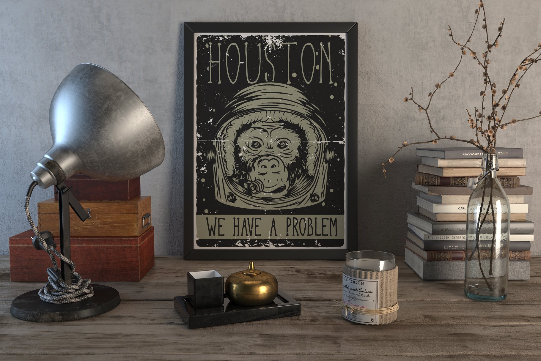 Dark vintage poster with monkey face.