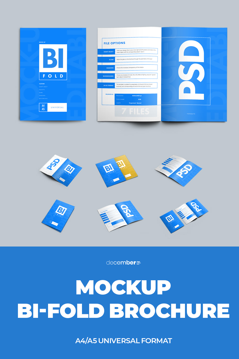 7 Mockup Bi Fold Brochures Pinterest Image.