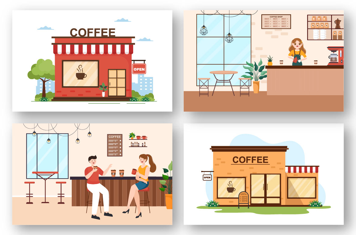 20 International Coffee Day Illustration, images of coffee shops.