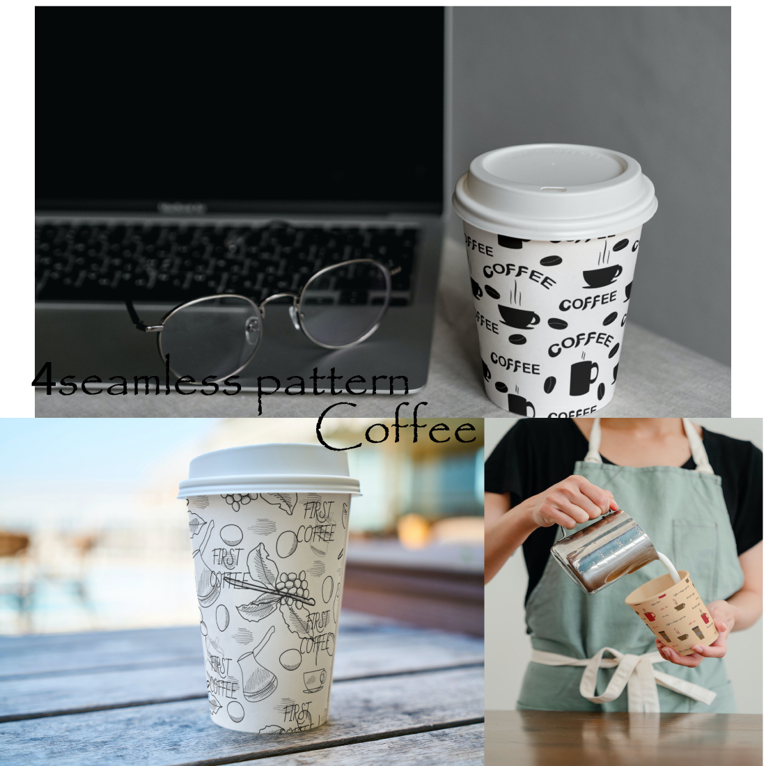 4 Coffee Seamless Patterns preview image.