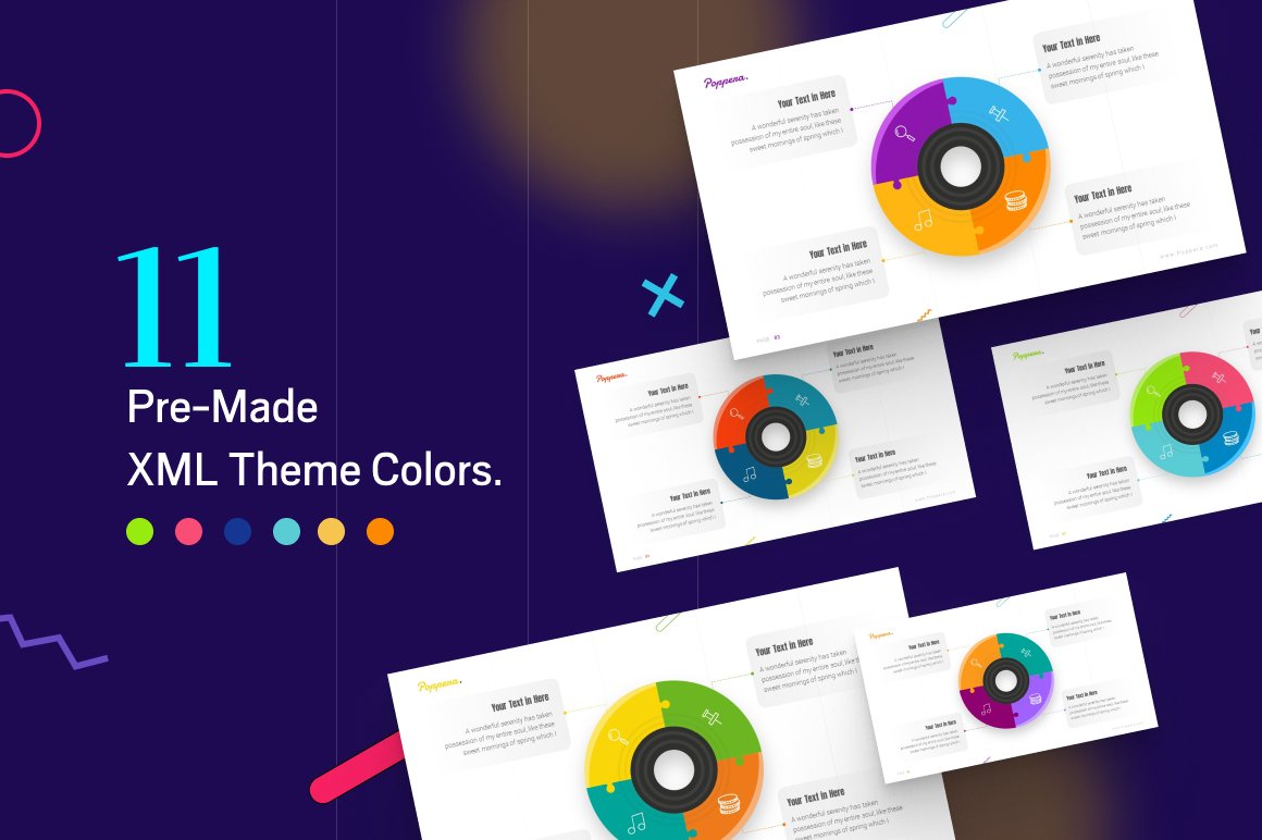 This template includes colorful infographics and diagrams.