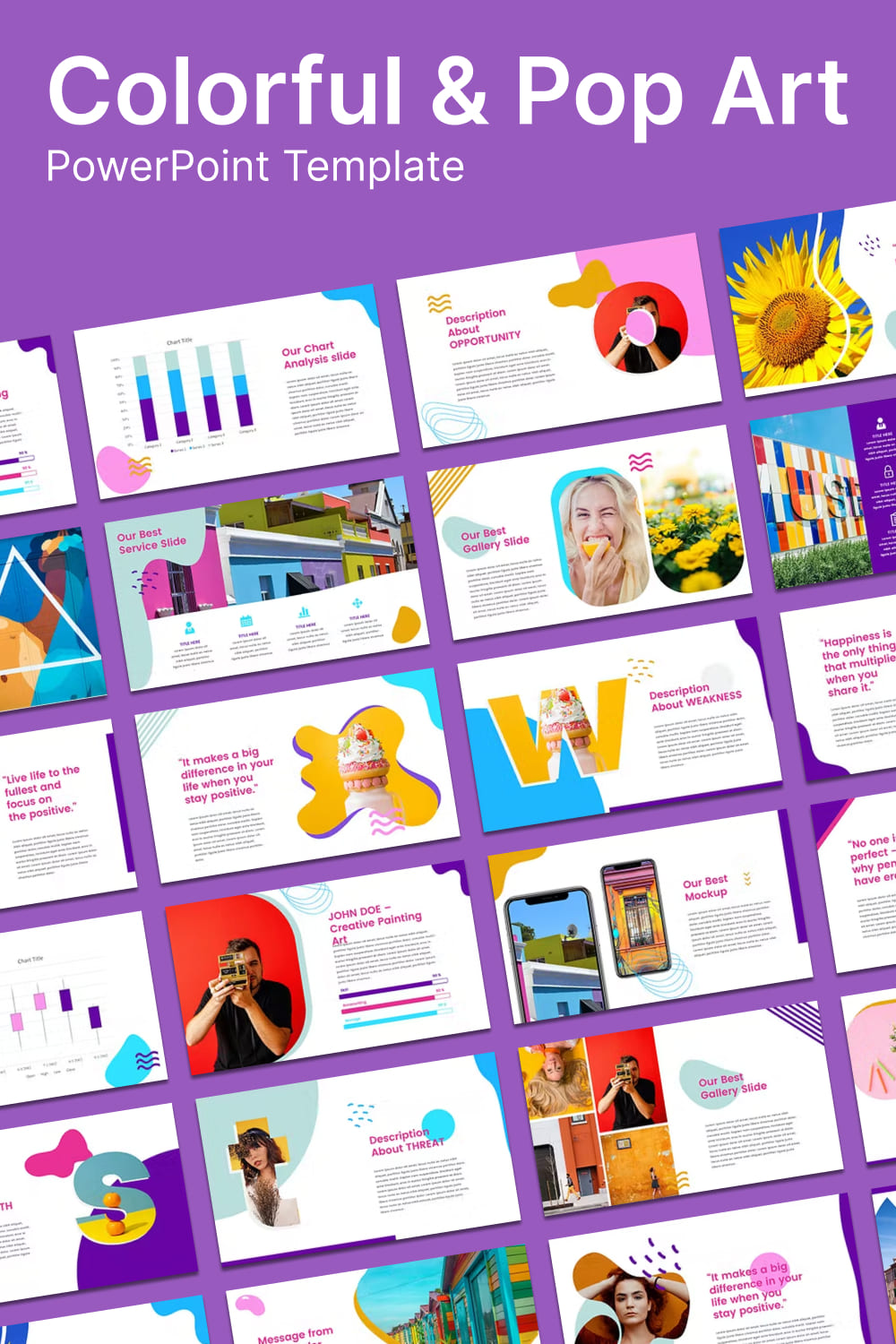 Colorful pop art powerpoint template - pinterest image preview.